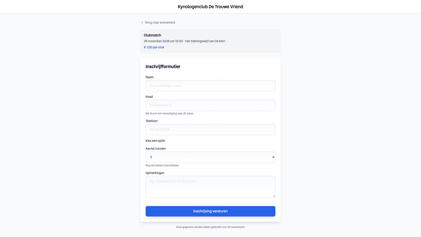 Inschrijfformulier met naam, e-mail en een aantal-keuze